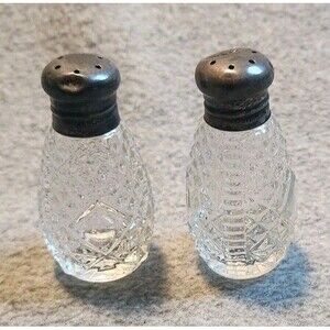 Vintage 1950’s Mini Sterling Silver Salt Pepper Shakers Crystal Hobnail
